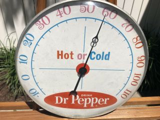Vintage 1950’s Dr Pepper Hot Or Cold Advertising 12” Round Thermometer By Pam