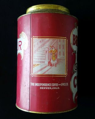 Antique BREAKFAST CALL COFFEE Tin Can 3lb Independent Coffee&Spice Co Denver CO 4