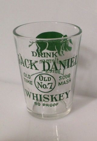 Rare Vintage Jack Daniels (daniel) Shot Glass Old No.  7 Glass Green Pig 90 Proof