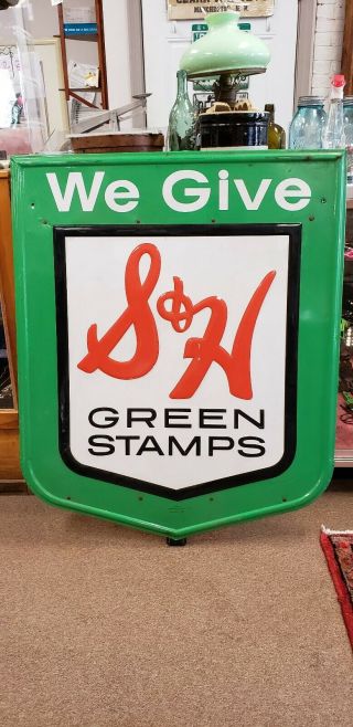 Huge - We Give S&h Green Stamp Metal Embossed Sign 42x35