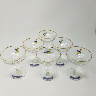 Set of 6 Vintage Babycham Champagne Glass Coupe 1960s Gold Rim Deer Fawn Barware 3