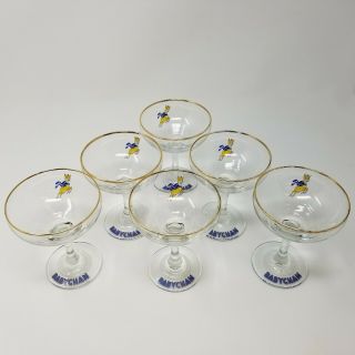 Set of 6 Vintage Babycham Champagne Glass Coupe 1960s Gold Rim Deer Fawn Barware 4