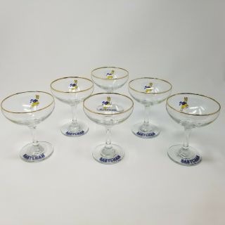 Set of 6 Vintage Babycham Champagne Glass Coupe 1960s Gold Rim Deer Fawn Barware 5