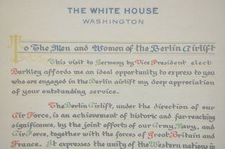 Historic To the Men & Women Berlin Airlift Signed Letter Harry Truman 12/21/1948 2