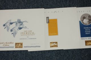 Bundle Of 4 Gold Medallion Federal Duck Stamp Prints 1987/1988 - 1990/1991