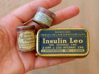 3 tiny medicine tins Zonas Adhesive Plaster Insulin Leo Vintage 2