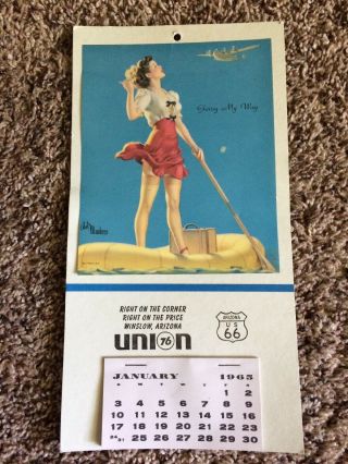 Vtg.  1965 Union 76 Pin Up Calendar “going My Way”route 66 Gas Service Station