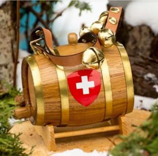 Saint Bernard St Dog Keg Wood Barrel Jingle Sleigh Bells Leather Strap Unique