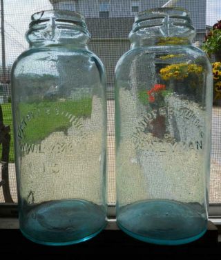 2 Half Gallon Blue Aqua W W Lyman Mason Fruit Canning Jar 1 Bid Buys Both 15&18