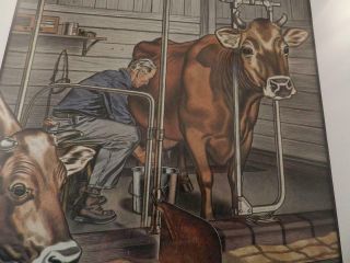 Watercolor Painting Milking Parlor Dairy Farmer & Jersey Cows HOWARD 7