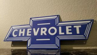 Vintage Chevrolet Porcelain Gas Chevy Bowtie Okay Dealer Service Station Sign