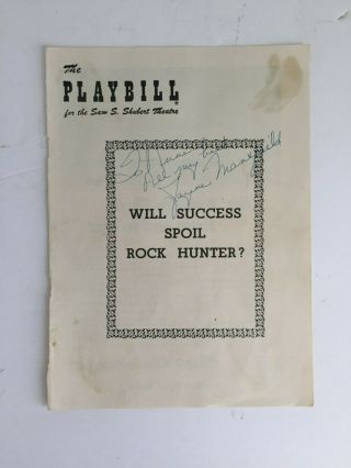Authentic Autograph Signed Jayne Mansfield Playbill Cover 1956 Shubert Theater