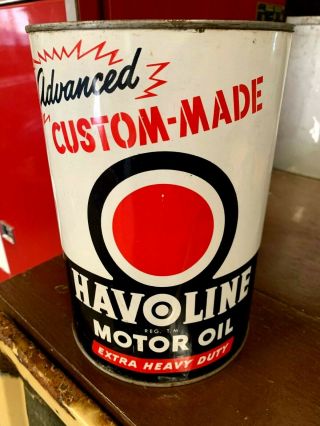 Vintage Metal 5 Five Quart Qt Havoline Motor Oil Can Gas Display