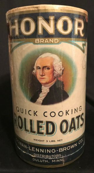 Vintage 1900s Honor Brand Rolled Oats Container 3lb Box George Washington Wow