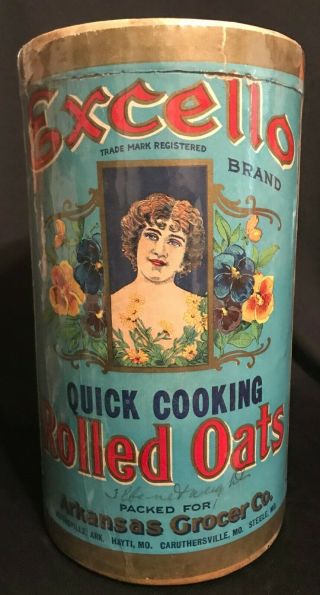 Vintage 1900s Excello Brand Rolled Oats Container 3lb Box Graphics