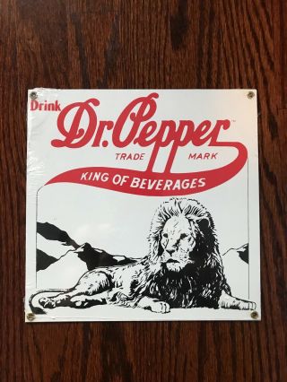 Dr.  Pepper Metal Tin Sign - Lion King Of Beverages Collectible - Vintage - 10  X 10 "