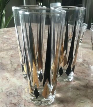1950 ' S ATOMIC ARROW GLASSES MID CENTURY MODERN SET OF 14 BLACK/GOLD VINTAGE WOW 2