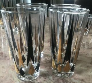1950 ' S ATOMIC ARROW GLASSES MID CENTURY MODERN SET OF 14 BLACK/GOLD VINTAGE WOW 3