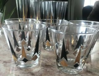 1950 ' S ATOMIC ARROW GLASSES MID CENTURY MODERN SET OF 14 BLACK/GOLD VINTAGE WOW 4