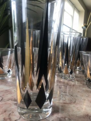 1950 ' S ATOMIC ARROW GLASSES MID CENTURY MODERN SET OF 14 BLACK/GOLD VINTAGE WOW 6