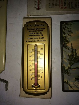 4 Vintage Advertisement Thermometers,  Burdy ' s,  West Chester,  Spiegel ' s,  Deco Lewicki 3