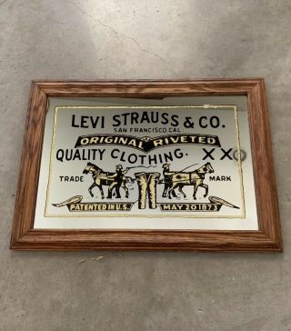 Vtg Levi Strauss Mirror 21x15 Advertising Levis Denim Jeans Store Display Wood