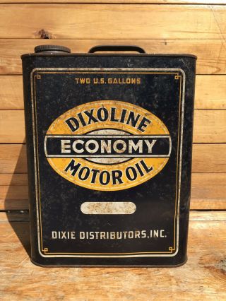 RARE Vintage Dixoline Economy Motor Oil Can 2 Gal.  Dixie Distributors Inc. 2