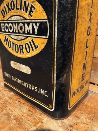 RARE Vintage Dixoline Economy Motor Oil Can 2 Gal.  Dixie Distributors Inc. 4