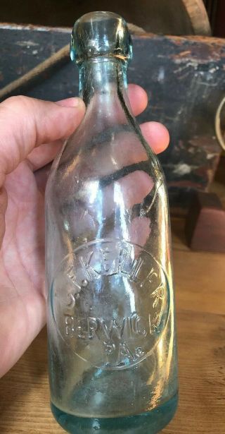Rare J.  F.  Keller Berwick Pa Hutchinson Hutch Blob Top Soda Bottle Backwards “j”