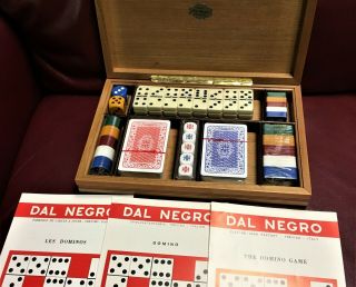 Dal Negro Poker Cards Chips Dice Dominos Never Played.  Wooden Box Made In Italy