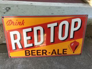 Red Top Porcelain Beer & Ale Signs Store Or Bar Advertising Great Color 2