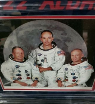 FRAMED APOLLO 11 CREW Neil Armstrong,  Collins & SIGNED by Buzz Aldrin JSA 2