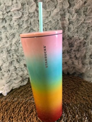 2019 Starbucks Cold Cup Rainbow Stainless Steel Venti Tumbler Cup 24 Oz.