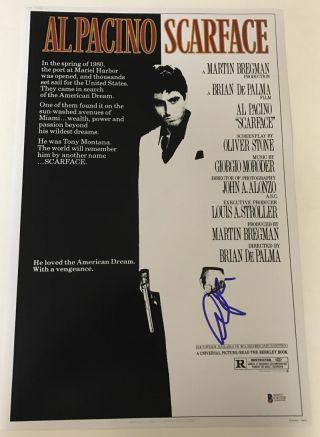 Al Pacino Signed Scarface 12x18 Photo Movie Poster Authentic Autograph Bas