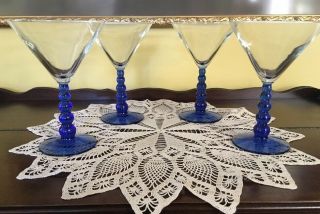 4 Martini Glass With Cobalt Blue Ball Stem