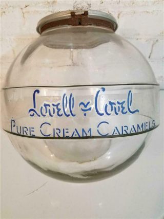 Vintage Banded Glass Lovell & Covel Lidded Confectioners Jar