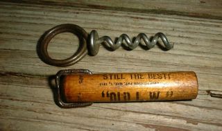 I W HARPER WHISKEY Wooden Advertising Cork screw pull OPENER 1910 decapitator 2