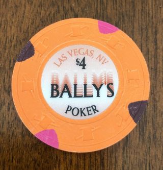 Bally ' s Casino Chip Ballys Las Vegas $4 Poker Drop Chip Paulson THC 2