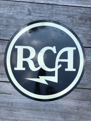 Rare Vintage 20 " Reflective Rca Round Metal Sign Radio Advertising Black & White