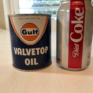 Vintage Gulf Valvetop Metal Oil Can Full.  Shape Petroliana Man Cave