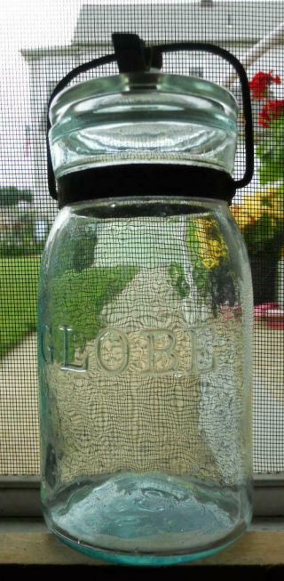 Aqua Globe Pint Mason Fruit Canning Jar With Period Wire Bail