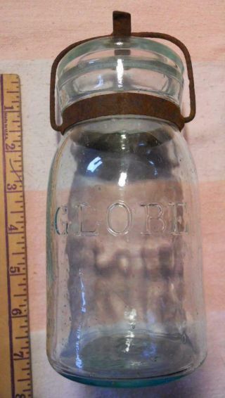 Aqua Globe Pint Mason Fruit Canning Jar With Period Wire Bail 2