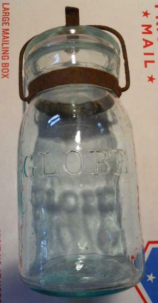 Aqua Globe Pint Mason Fruit Canning Jar With Period Wire Bail 3