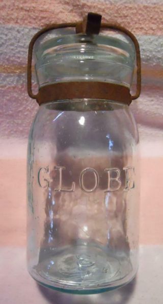 Aqua Globe Pint Mason Fruit Canning Jar With Period Wire Bail 4
