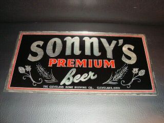 Circa 1930s Sonny’s Beer Reverse Glass Sign,  Cleveland Home Brewing,  Ohio