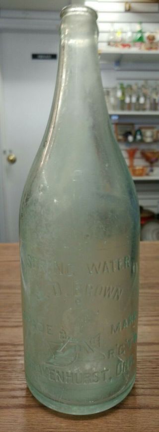 Antique J.  D.  Brown Springwater Gravenhurst Ont.  Quart Soda Bottle