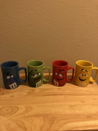 Set Of 4 M & M Collectible Coffee Mugs Yellow,  Red,  Green & Blue