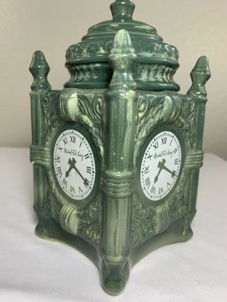 Vintage Marshall Field Company Chicago Cookie Jar Of Famous Clock Green Canister