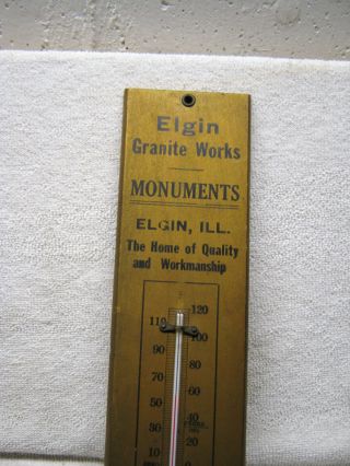 Antique Elgin Illinois Granite Wooden Thermometer Sign