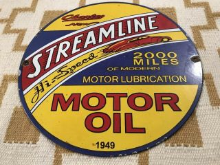 Vintage Streamline Motor Oil Porcelain Sign Gas Station Pump Plate Gasoline Auto